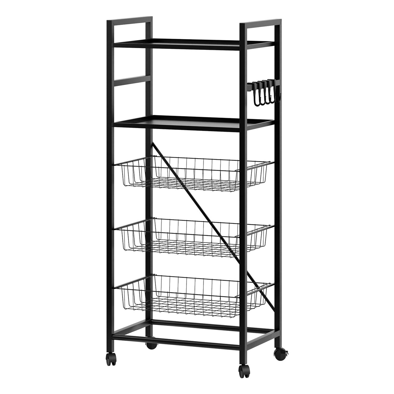 5 Tier Stackable Metal Wire Fruit Vegetable Storage Baskets With Wheels Fruit Vegetable Basket Organizer For Kitchen
